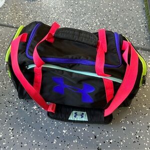 Under Armour Black Duffel Bag with Pink and Blue Accents